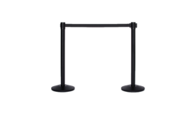 black retractable stanchions against a white background