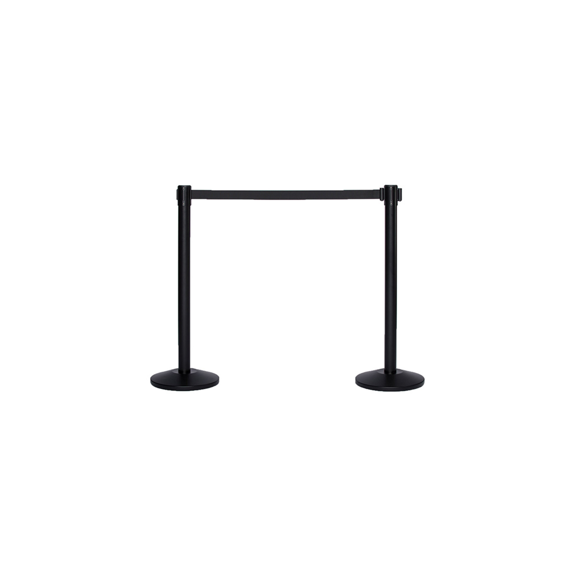 black retractable stanchions against a white background