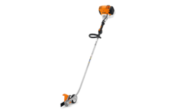 an orange stihl lawn edger against a white background